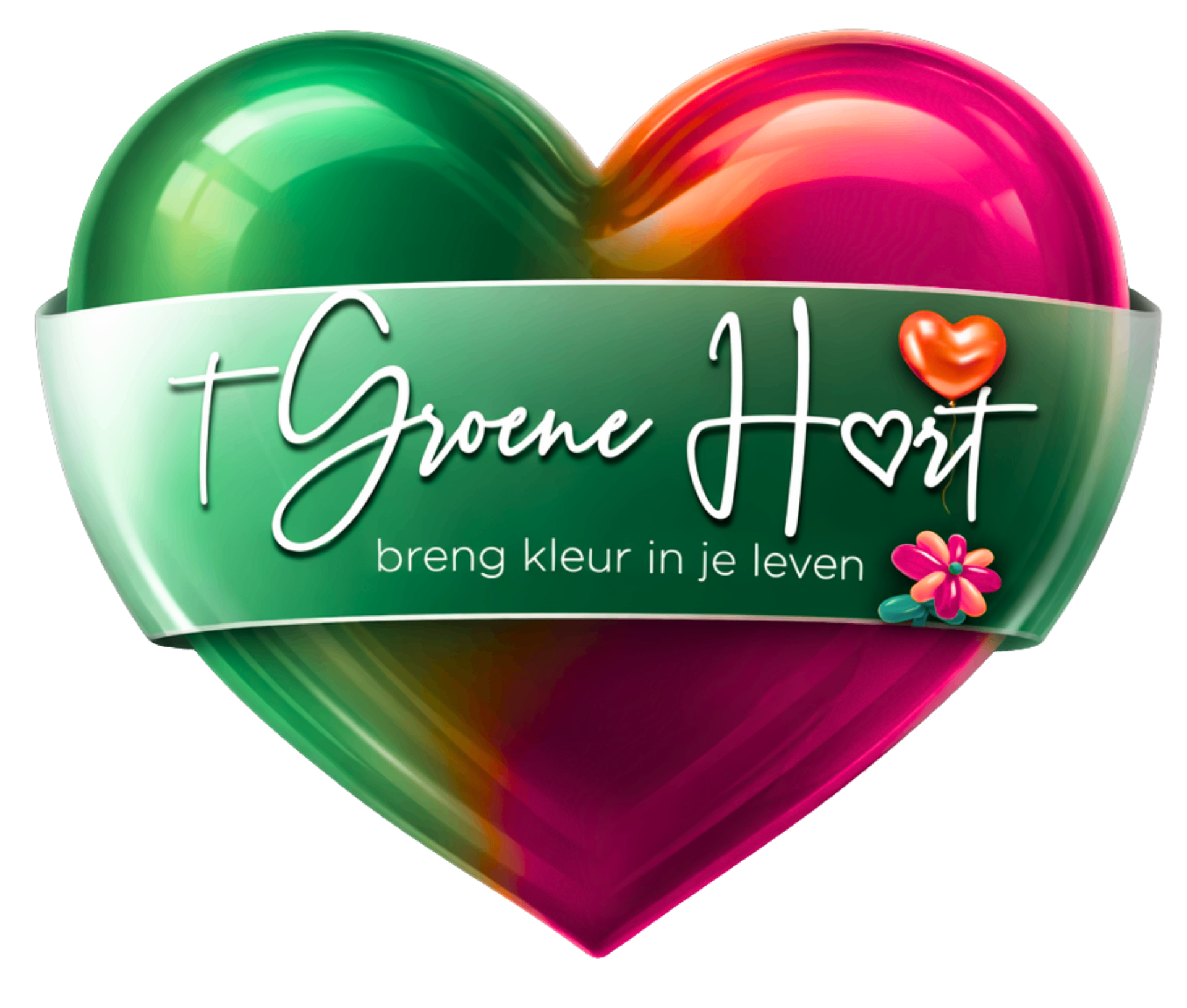 't Groene Hart logo — hart half groen (planten) half roze (ballonnen)